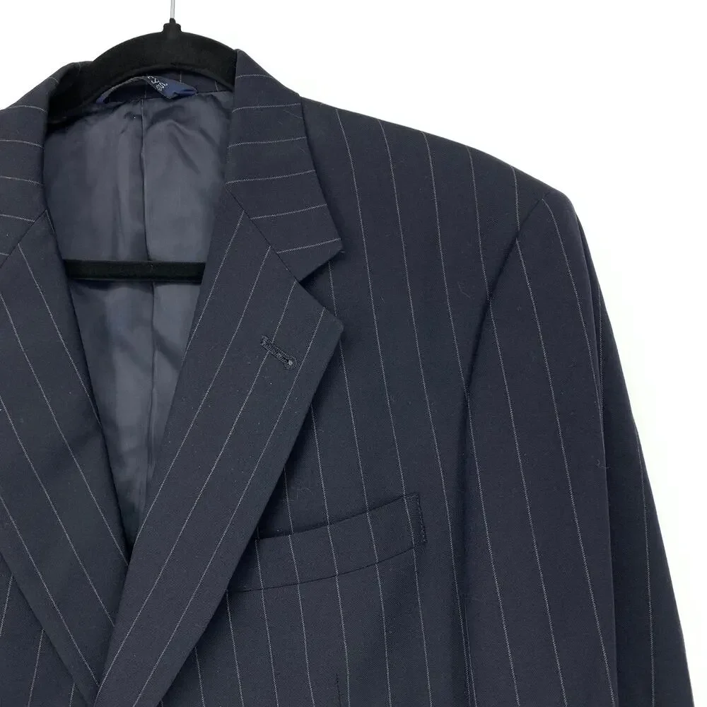 VTG Burberrys Wool Suit Set Pants + Blazer Mens Sz 41R 36 X 28 Blue Pinstripe